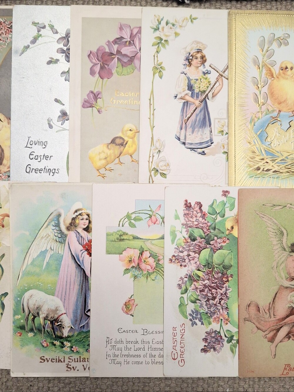 Vintage Easter Postcard Lot Embossed Angels Chicks Floral Religious Cards